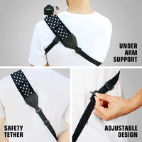 Camera Strap Shoulder Sling with Polka Dot Neoprene and Quick Release Buckle by USA GEAR - Works with Canon, Fujifilm, Nikon, Panasonic, Sony and More DSLR, Mirrorless Cameras