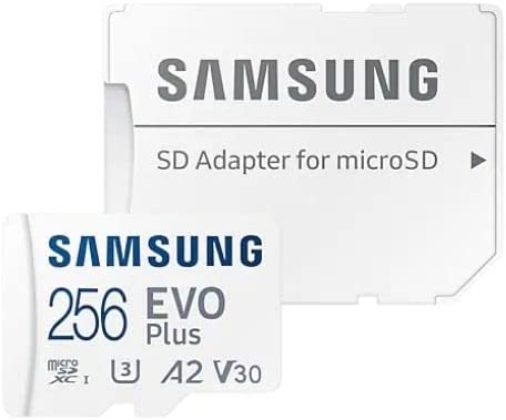 Samsung 256GB EVO Plus microSDXC Up to 130MB/s Transfer Speed, C10, U3, V30, 4K, A2. Includes Full-Size SD Adapter