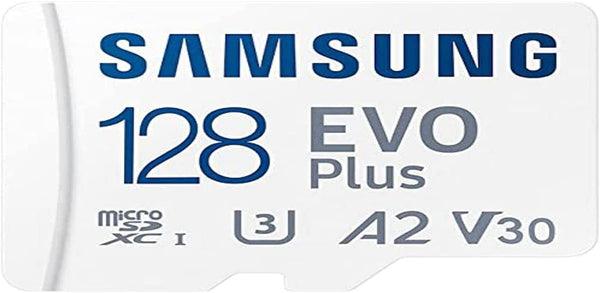 Samsung 128GB EVO Plus microSDXC (2021) Up to 130MB/s Transfer Speed, C10, U3, V30, 4K, A2. Includes SD Adapter