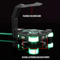 ENHANCE LED Gaming Mouse Bungee Cord Holder with 4-Port USB Hub - Cable Management & Increased Accuracy for Pro Esports & Competitive Games
