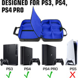USA GEAR Console Carrying Case Compatible with PS4 Pro and Playstation 4 Slim - Accessory Storage for Controllers, Cables, Headsets and Padded Shoulder Strap - Fits All PS4 and PS3 Models – Blue