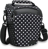 DSLR Digital Compact Camera Case Bag with Top Loading Accesibility, Shoulder Sling and Weather Resistant Bottom by USA Gear - Works with Canon, Nikon, Sony, Pentax and More - Polka Dot