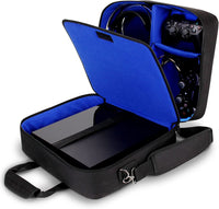 USA GEAR Console Carrying Case - PS4 Case Compatible with Playstation 4 Slim, PS4 Pro, and PS3 - Customizable Interior Stores PS4 Games, PS4 Controller, PS4 Headset, and More Gaming Accessories (Blue)