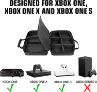 USA GEAR Console Carrying Case Compatible with Xbox One and Xbox 360 with Accessory Storage for Controllers, Cables, Headsets and Padded Shoulder Strap - Fits All Xbox Models - Black