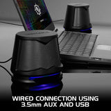 Computer Speakers USB PoweredLED Glow Lights by ENHANCE - SB2 High Excursion Speakers - 10W Peak Sound, 3.5mm Wired Connection, in-Line Volume Control, 2.0 Design for Desktop, Laptop, PC