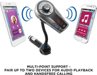 GOgroove FlexSMART X2 Bluetooth FM Transmitter for Car Radio with USB Charging , Multipoint Pairing , Music Controls , Handsfree Microphone - Sync with iPhone , Android , Tablets Updated 2019 Version