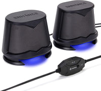 Computer Speakers USB PoweredLED Glow Lights by ENHANCE - SB2 High Excursion Speakers - 10W Peak Sound, 3.5mm Wired Connection, in-Line Volume Control, 2.0 Design for Desktop, Laptop, PC