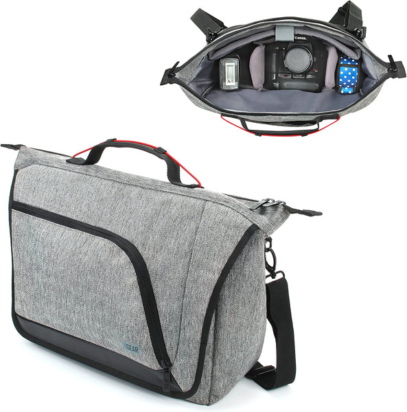 USA GEAR Camera Messenger Bag for DSLR SLR with Customizable Dividers, Weather Resistant Bottom, Comfortable Back Support and Adjustable Strap - Compatible with Nikon, Canon, Sony, Pentax and More